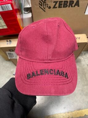 Balenciaga Embroidered Logo Bordeaux Baseball Cap SZ L